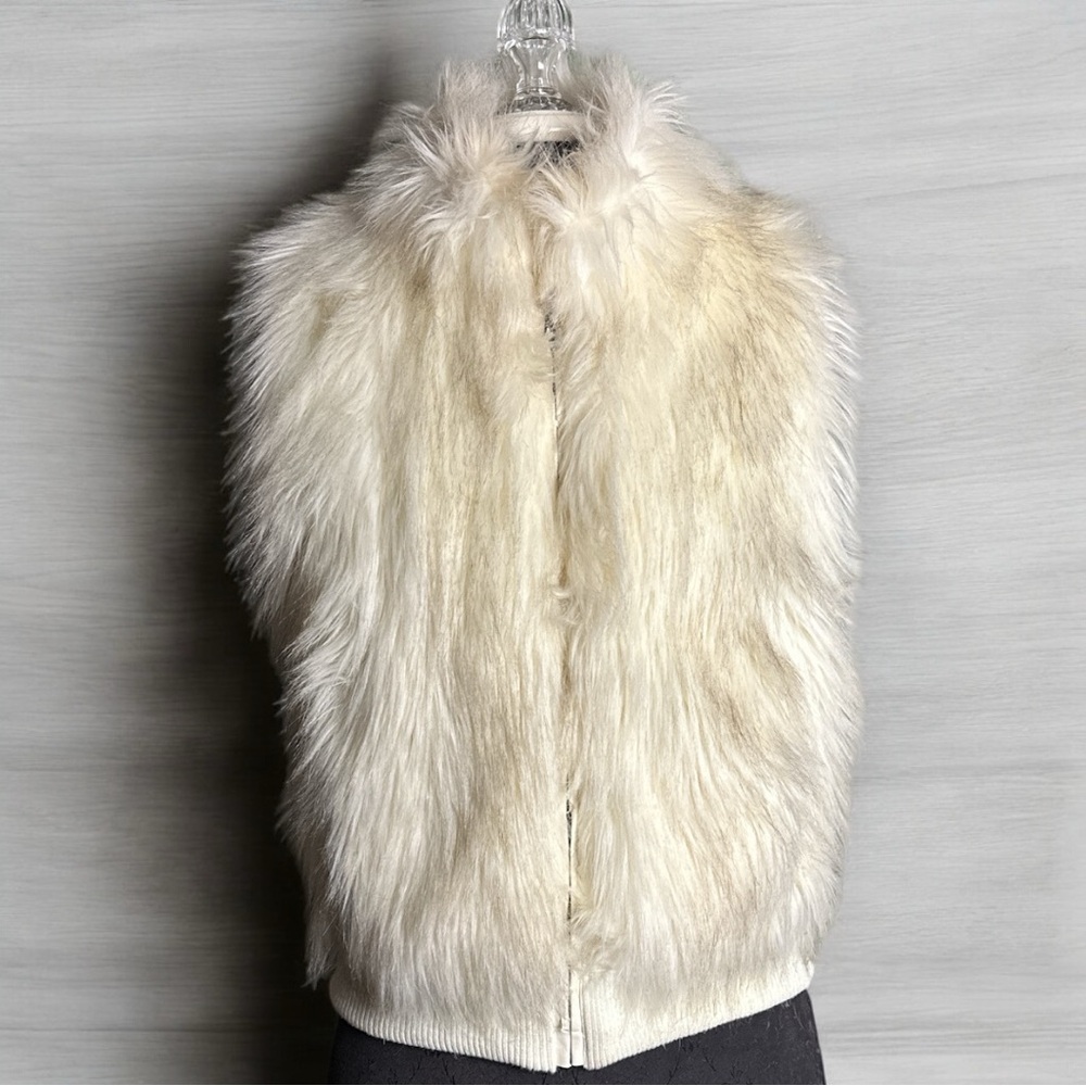 White/Cream Faux Fur Vest w/ silky lining & pockets Size Medium I love H81